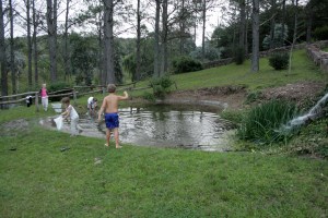 A spring-fed pond at the farm.  Tadpole catching was good, but fishing with rocks was not.  For the record, it was definitely NOT warm enough to go wading/swimming, but that didn't stop Ben.